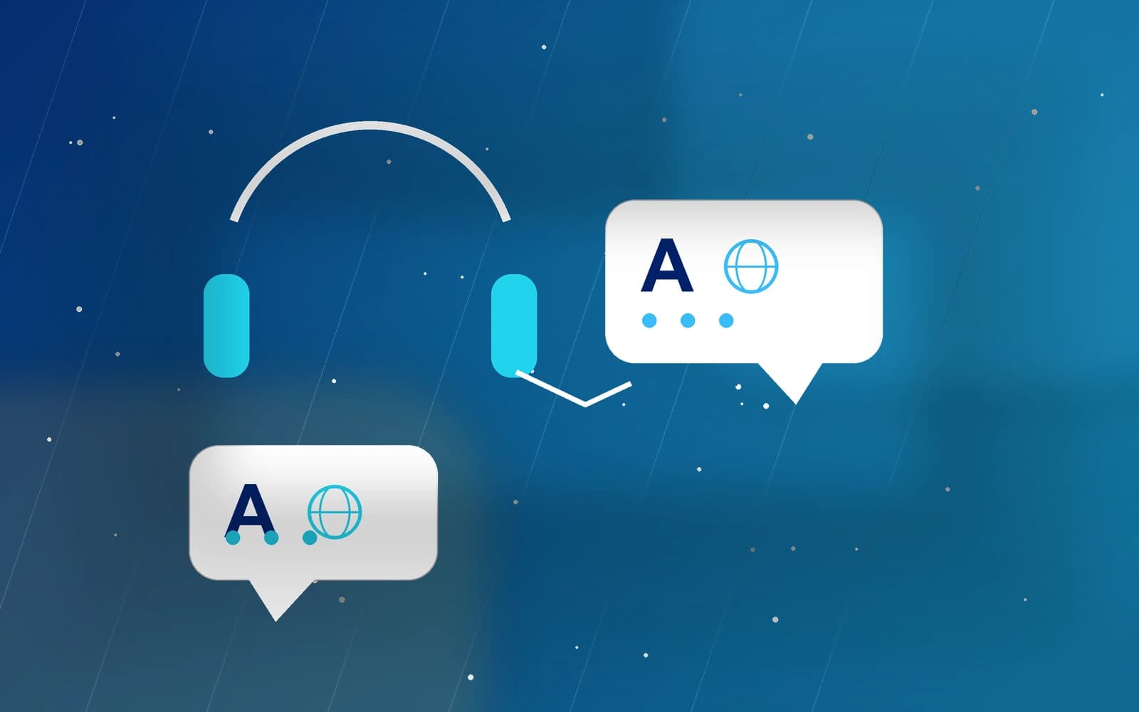 Blue Aphamea visual showing interpretation headsets and speech
